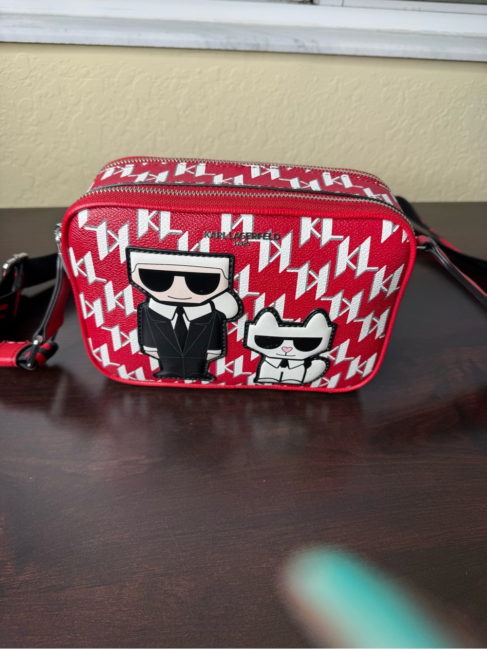 Karl Lagerfeld Red and White Logo Crossbody with Character Patch